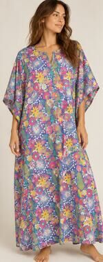 Mahogany One Size Cotton Floral Caftan Maxi Dress Colorful Boho Oversized